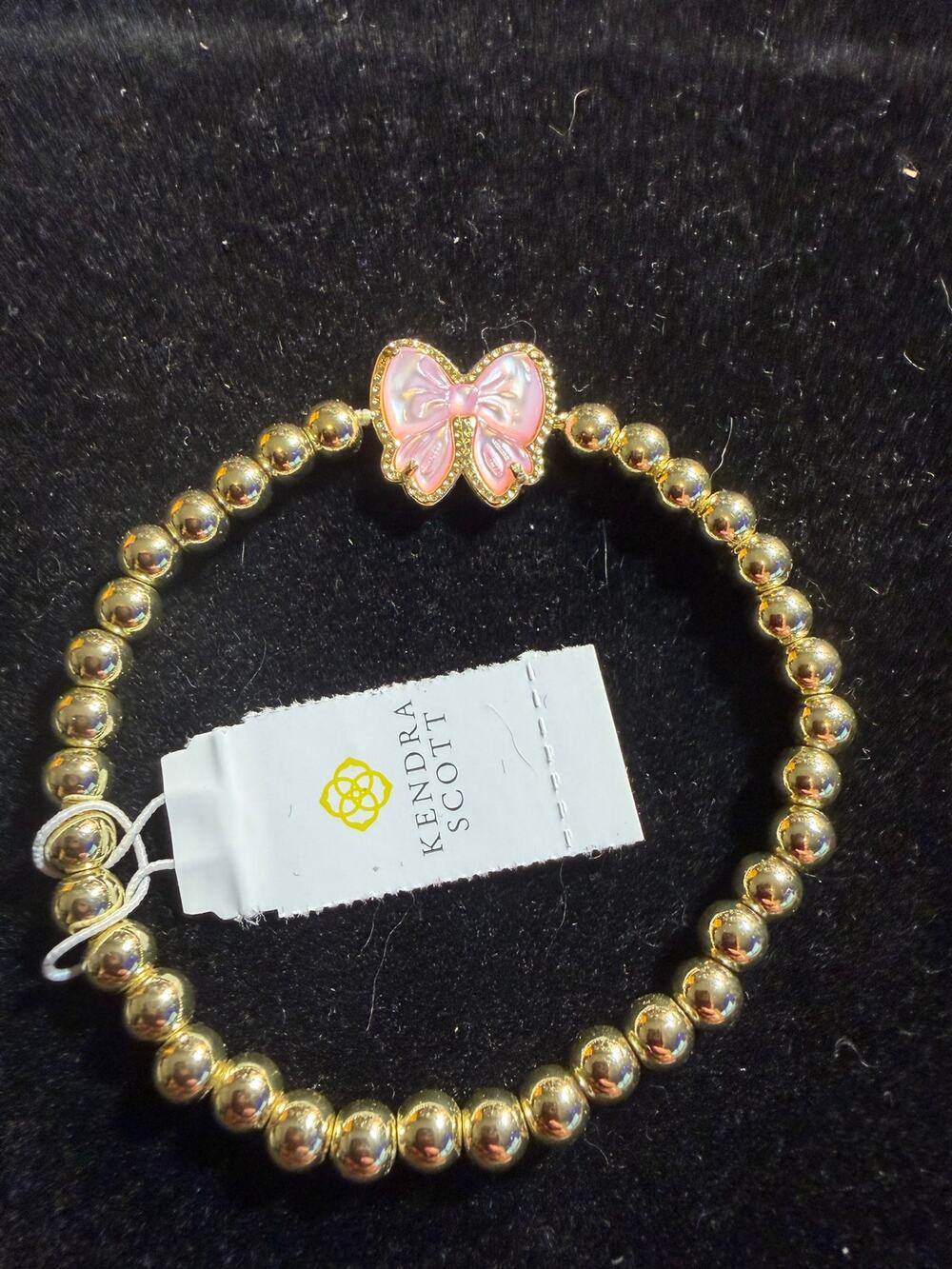 Kendra Scott Haley Bow Stretch Bracelet Gold Blush Pink Ivory Charm 6.5 NWT Gift